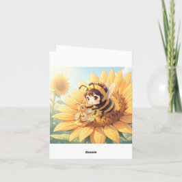 Tarjeta Festiva Goldene Hummel im Blütentanz.7