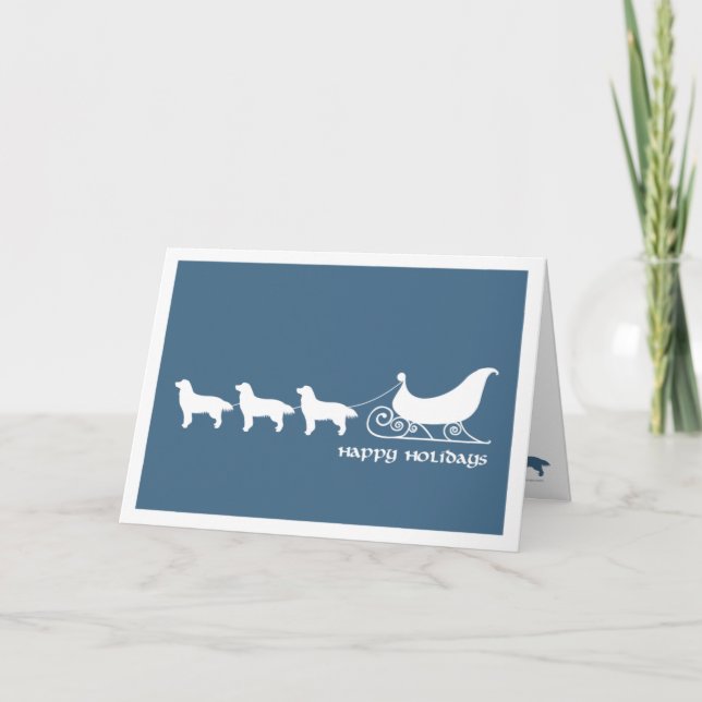 Tarjeta Festiva Goldens Pulling Santa's Sleigh (Anverso)
