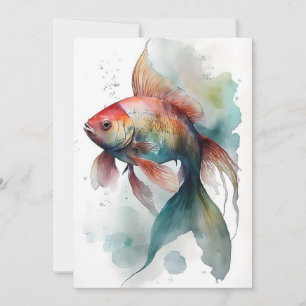 Tarjeta Festiva Goldfish 2 En Acuarelas