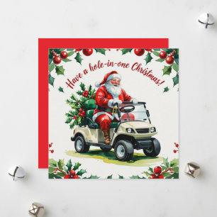 Tarjeta Festiva ¡Golf a Navidades Hole-in-One! con Santa claus
