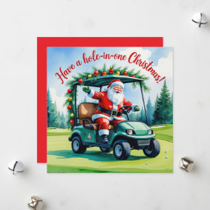 Tarjeta Festiva ¡Golf a Navidades Hole-in-One! con Santa claus