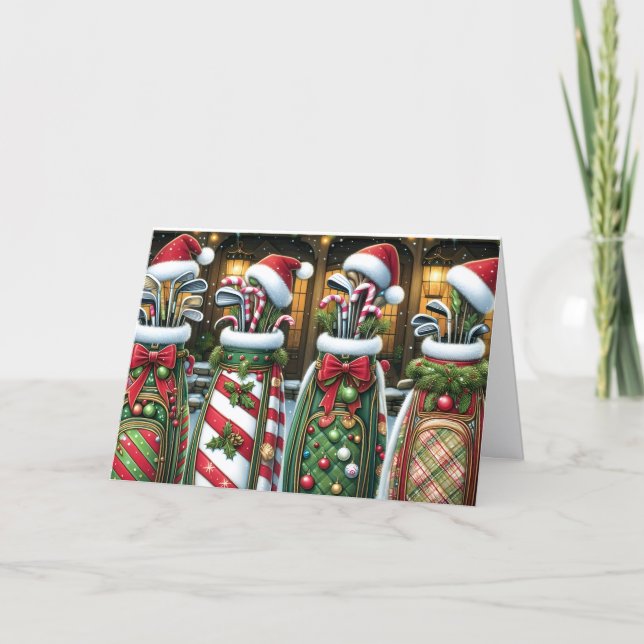 Tarjeta Festiva Golf Bags Christmas Holiday Card (Anverso)