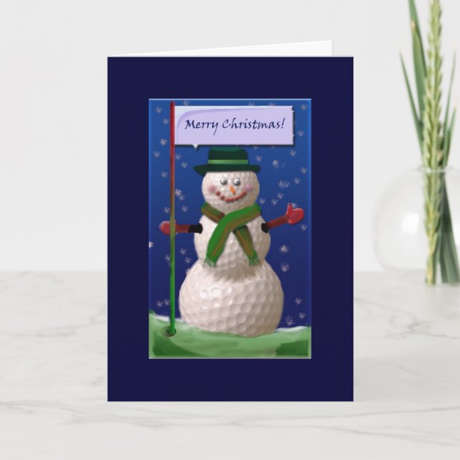 Tarjeta Festiva Golf Ball Snowman para la nuez de golf (Anverso)