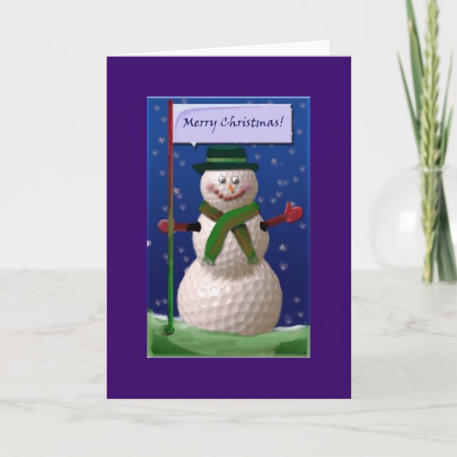 Tarjeta Festiva Golf Ball Snowman para la nuez de golf (Anverso)