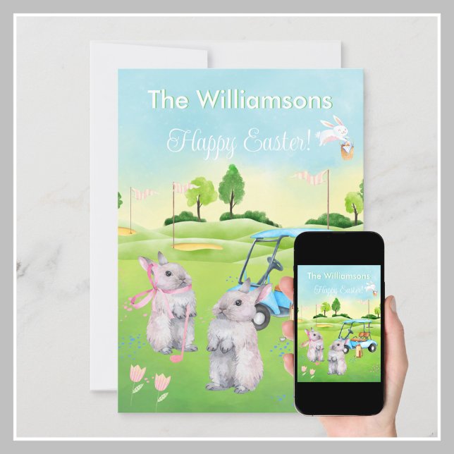 Tarjeta Festiva Golf Bunnies Charming Happy Easter  (Subido por el creador)