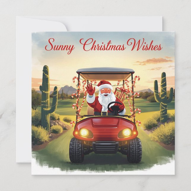 Tarjeta Festiva Golf Christmas from Sunny state with Santa (Anverso)