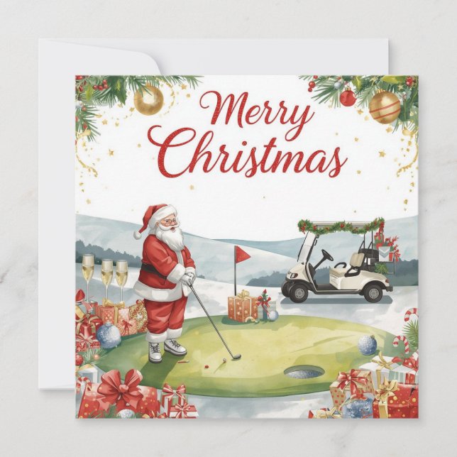 Tarjeta Festiva Golf Christmas  Let’s Par tee with Santa Claus   (Anverso)