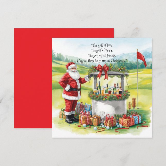 Tarjeta Festiva Golf Christmas with Santa Party on the court (Anverso / Reverso)