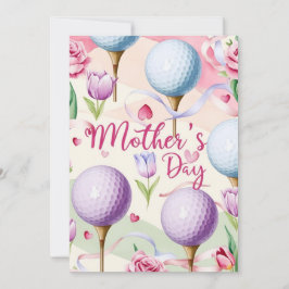 Tarjeta Festiva Golf Día de la Madre con pelota y flores para Mamá