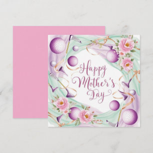 Tarjeta Festiva Golf Día de la Madre con pelota y flores para Mamá