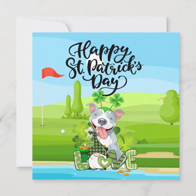 Tarjeta Festiva GOLF Día de San Patricio para golfista con PERRO (Anverso)