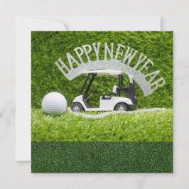 Tarjeta Festiva Golf Feliz Año Nuevo con hierba verde para Golfer