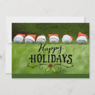Tarjeta Festiva Golf Feliz feriado de Navidades con sombrero Santa