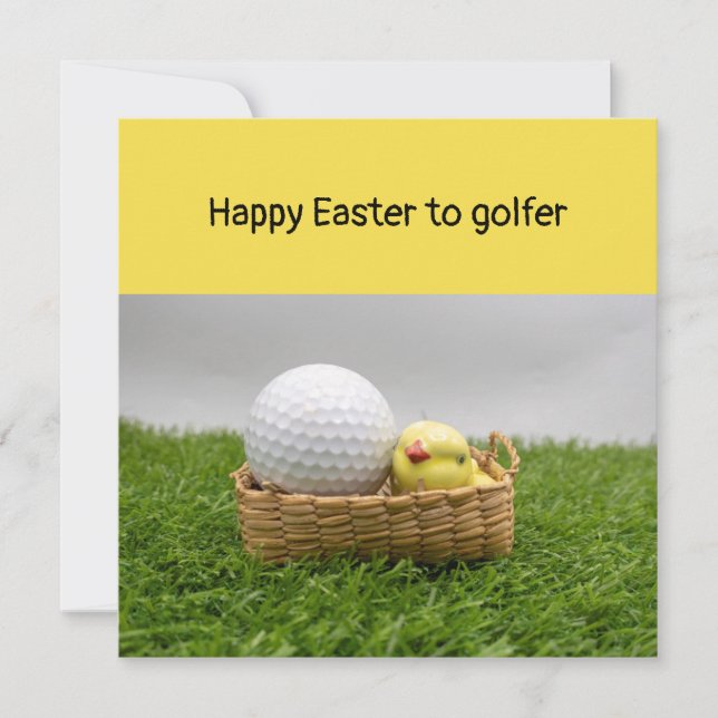 Tarjeta Festiva Golf Feliz Pascua a jugar al golf con bola de golf (Anverso)