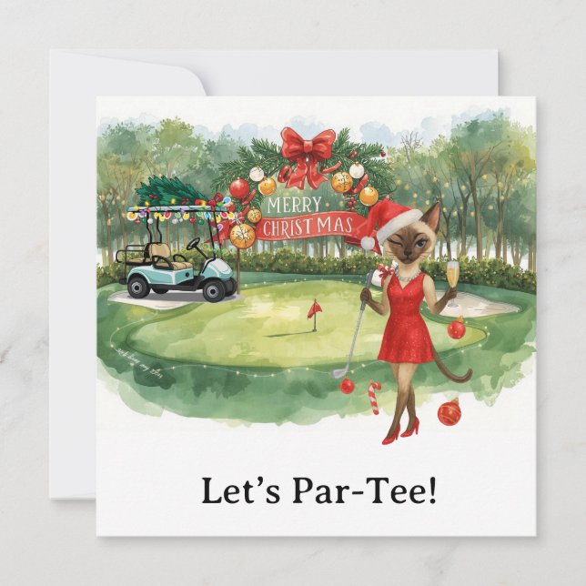 Tarjeta Festiva Golf Let's Par Tee Navidades Fiesta para golfista (Anverso)