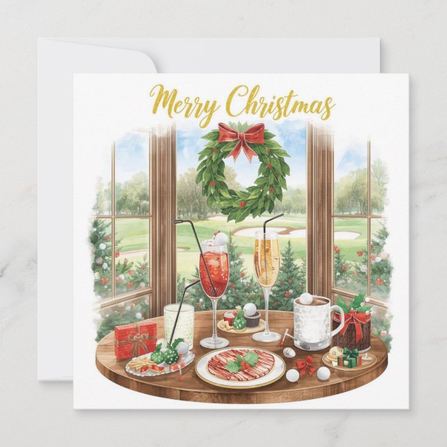 Tarjeta Festiva Golf Merry Christmas from Golf Course Clubhouse (Anverso)