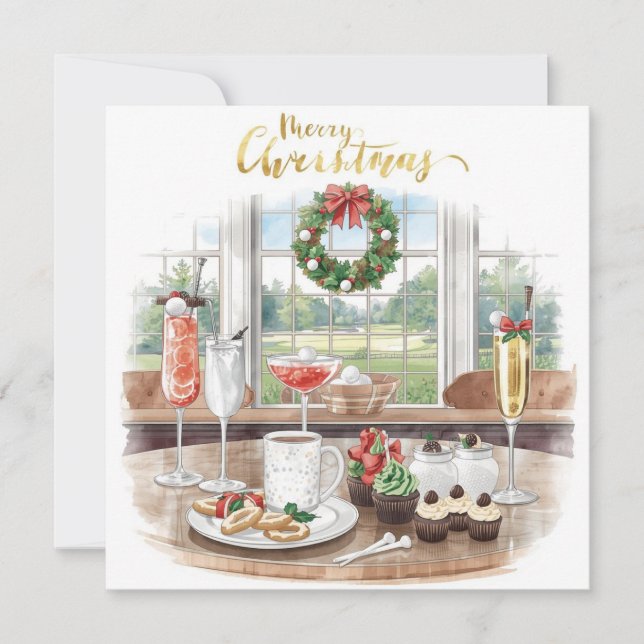 Tarjeta Festiva Golf Merry Christmas from Golf Course Clubhouse (Anverso)