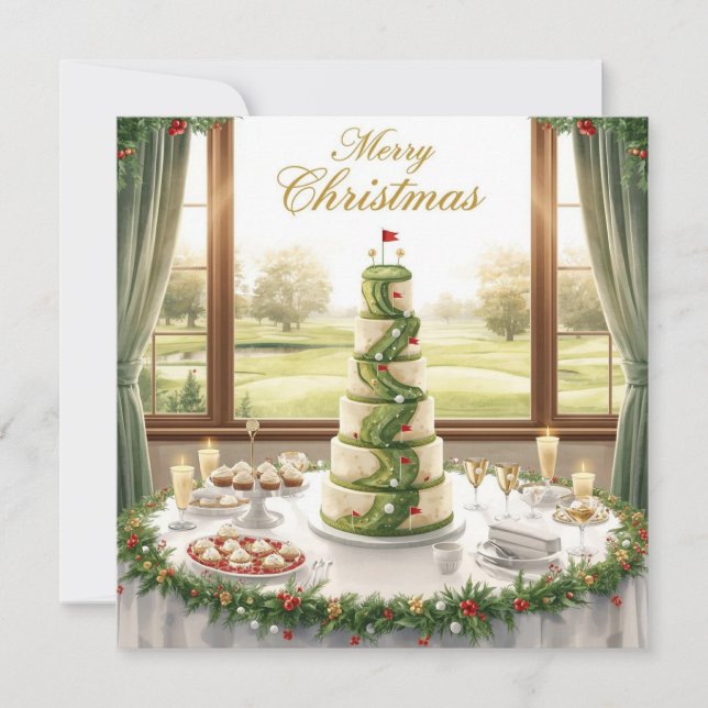 Tarjeta Festiva Golf Merry Christmas from Golf Course Clubhouse (Anverso)