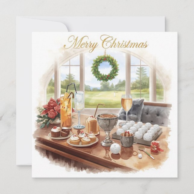 Tarjeta Festiva Golf Merry Christmas from Golf Course Clubhouse (Anverso)