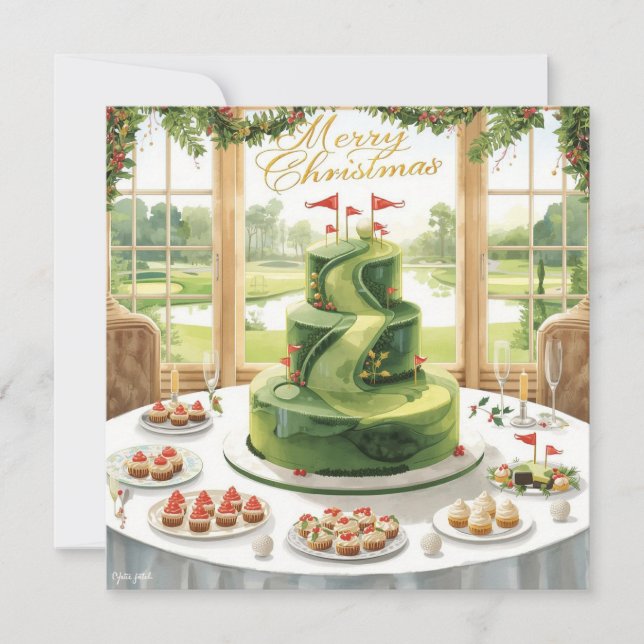 Tarjeta Festiva Golf Merry Christmas from Golf Course Clubhouse (Anverso)