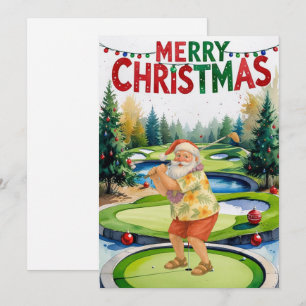 Tarjeta Festiva Golf Merry Christmas Santa Golf en curso