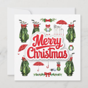 Tarjeta Festiva Golf navideño tematizado para acuarela de golfista