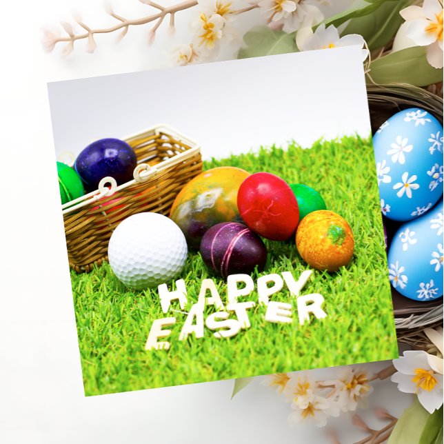 Tarjeta Festiva Golf Pascua con bola de golf y huevos en verde (Subido por el creador)
