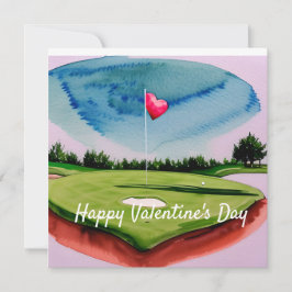 Tarjeta Festiva Golf San Valentín en el campo de golf acuarela