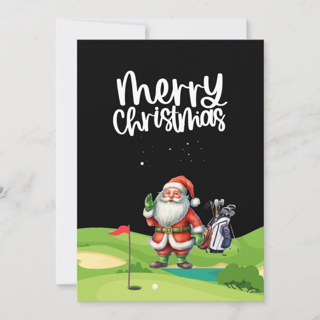Tarjeta Festiva Golf Santa Claus en el campo de golf (Anverso)