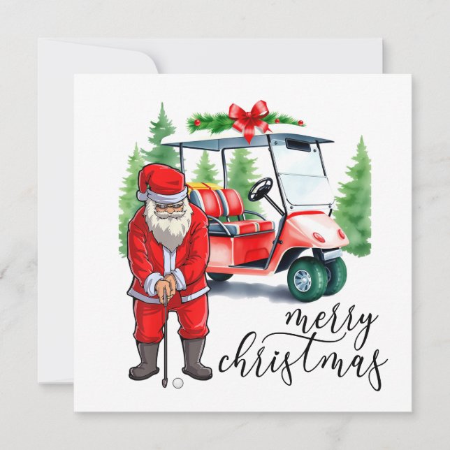 Tarjeta Festiva Golf Santa Claus: golf para Navidades (Anverso)