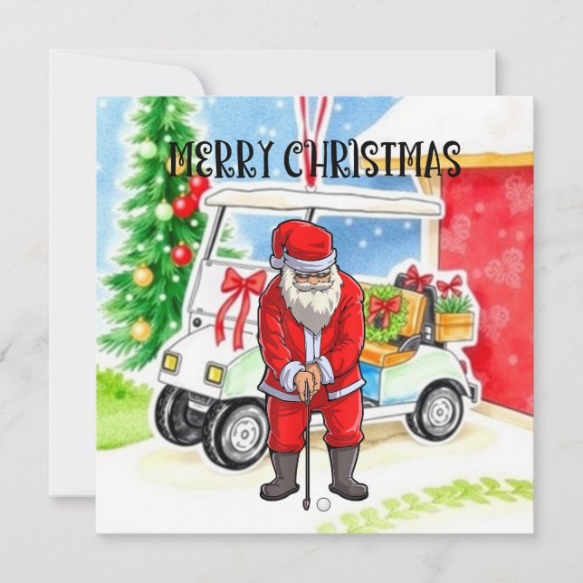 Tarjeta Festiva Golf Santa Claus: golf para Navidades (Anverso)