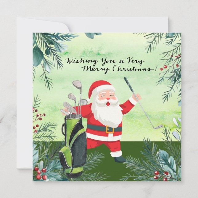 Tarjeta Festiva Golf Santa Claus Golfer Navidades Golf (Anverso)