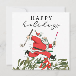 Tarjeta Festiva Golf Santa Claus golfista felices fiestas