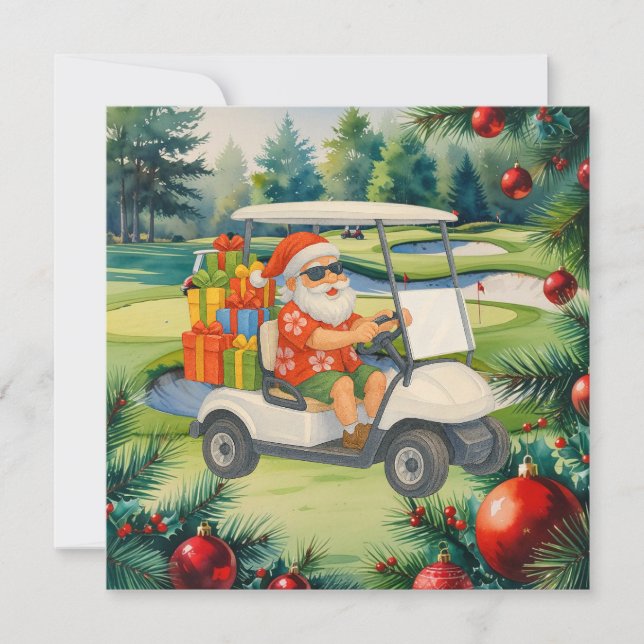 Tarjeta Festiva Golf Santa Claus is golfing Christmas in July  (Anverso)