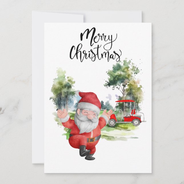 Tarjeta Festiva Golf Santa Claus para la acuarela de Navidades gol (Anverso)