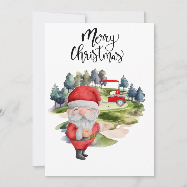 Tarjeta Festiva Golf Santa Claus para la acuarela de Navidades gol (Anverso)