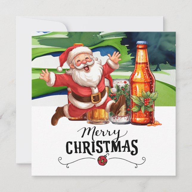 Tarjeta Festiva Golf Santa y Cerveza para Navidades Funny Golfer (Anverso)