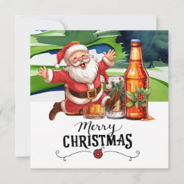 Tarjeta Festiva Golf Santa y Cerveza para Navidades Funny Golfer
