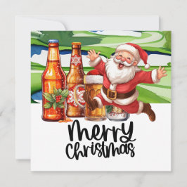 Tarjeta Festiva Golf Santa y Cerveza para Navidades Funny Golfer