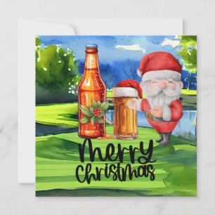 Tarjeta Festiva Golf Santa y Cerveza para Navidades Funny Golfer
