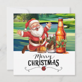 Tarjeta Festiva Golf Santa y Cerveza para Navidades Funny Golfer