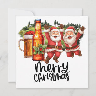 Tarjeta Festiva Golf Santa y Cerveza para Navidades Funny Golfer