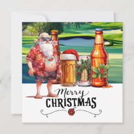 Tarjeta Festiva Golf Santa y Cerveza para Navidades Verano diverti
