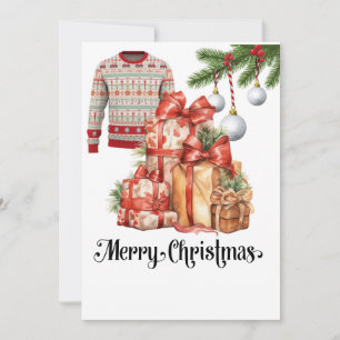 Tarjeta Festiva Golf Ugly Sweater temática para Navidades golfista