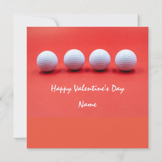 Tarjeta Festiva Golf Valentine's Day with golf balls are on red (Anverso)