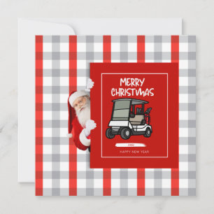 Tarjeta Festiva Golfer Santa Claus con carrito de golf Feliz Navid