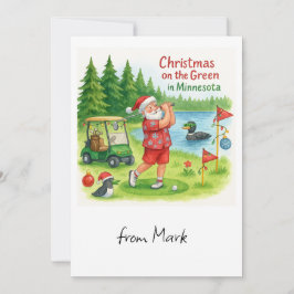 Tarjeta Festiva Golfer Santa Claus Golfing en Minnesota