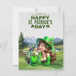 Tarjeta Festiva Golfista con cerveza y trébol Día de San Patricio