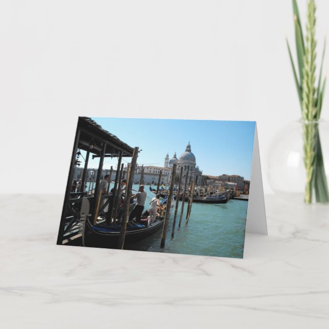 Tarjeta Festiva Góndolas en Venecia, Italia (Anverso)