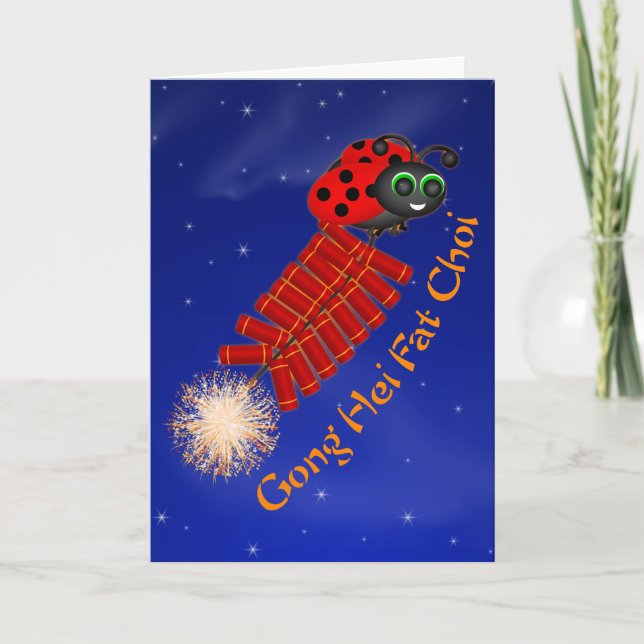 Tarjeta Festiva Gong Hei Fat Choi Ladybug (Anverso)